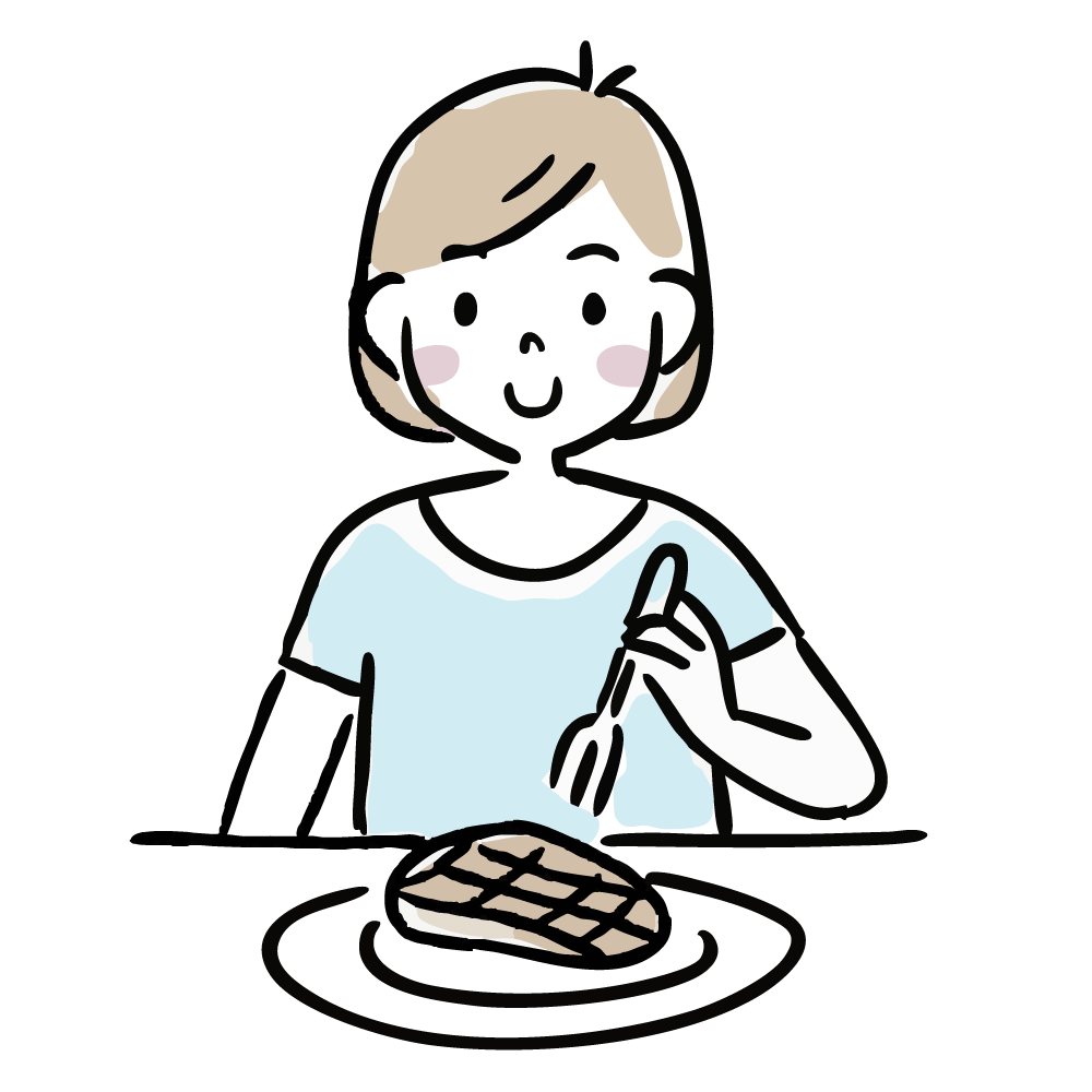 ステーキを食べる女性のイラスト
