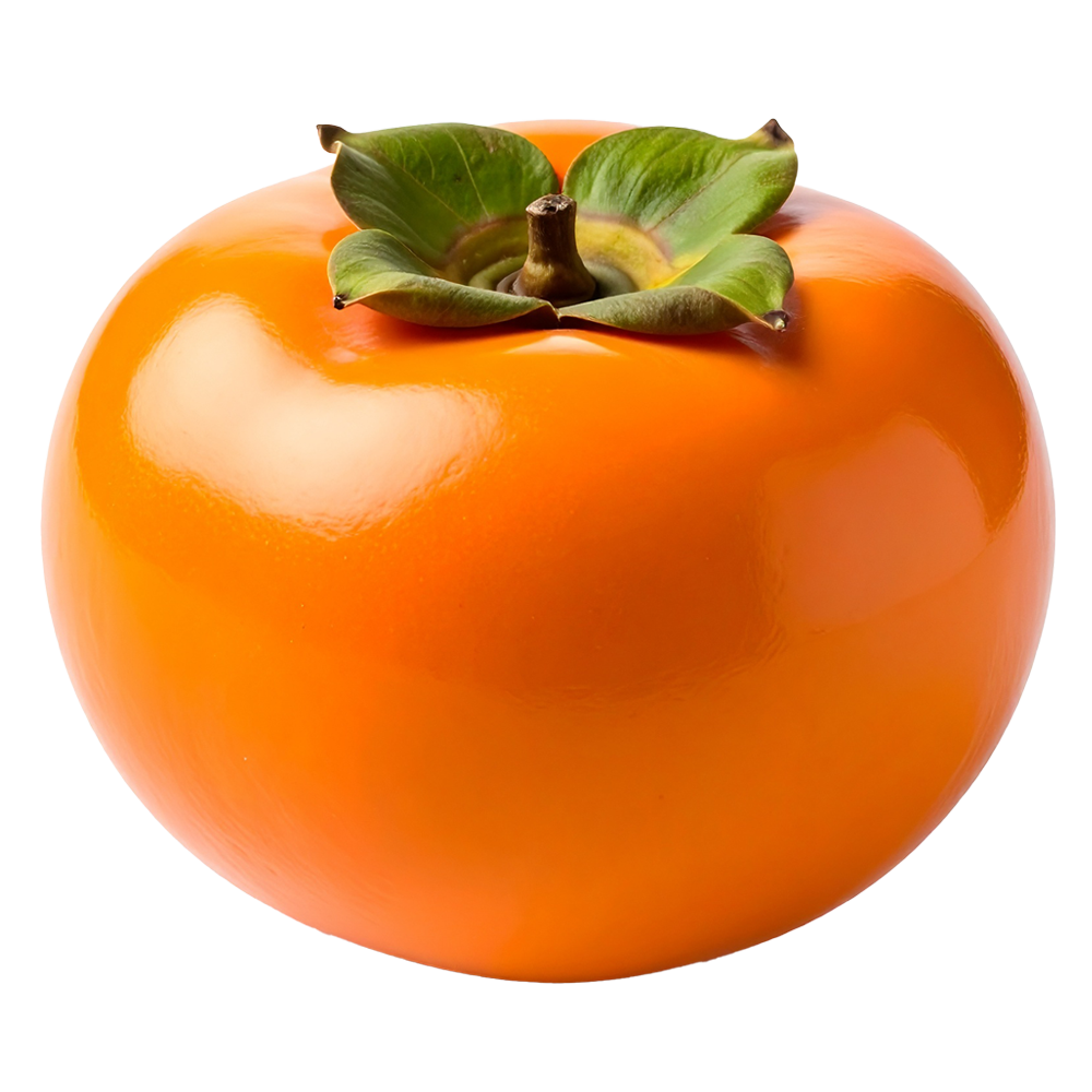 High-quality free illustration of a glossy persimmon with leaves, transparent background