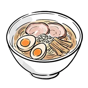 丼にチャーシューや味玉が盛り付けられた醤油ラーメンの無料素材