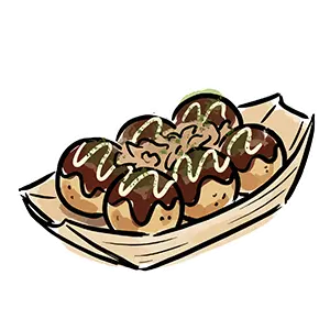 舟皿に盛り付けられたソースとマヨネーズが美味しそうなたこ焼きのフリー素材