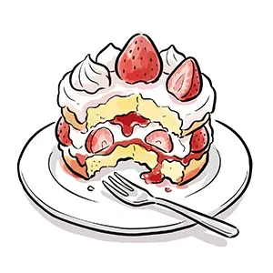 フォークが添えられたひとくち食べかけの苺ショートケーキのフリー素材