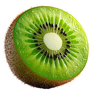 キウイフルーツの断面3Dイラスト。種と果肉がリアルなグリーンのフルーツ素材