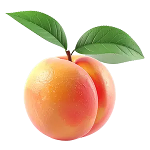 ピンク色の桃の3Dイラスト。葉がついたジューシーでかわいいフルーツアイコン