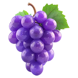 紫色のぶどうの3Dイラスト。葉がついたフレッシュで高品質なフルーツ画像素材