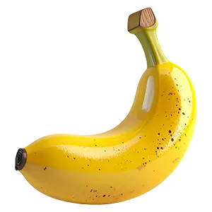 黄色いバナナの3Dイラスト。シュガースポットがあるリアルでかわいいフルーツアイコン