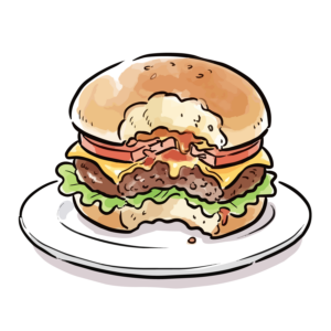 一口かじった美味しそうなハンバーガーのイラスト