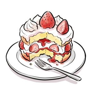 フォークが添えられた食べかけの苺ショートケーキのイラスト